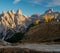 Mountain landscape. Mountain slopes in the Dolomotes illuminated by the first rays of the sun