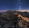 Mountain landscape with night sky and Mliky way, Slovakia Tatras from peak Slavkovsky stit