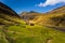 Mountain landscape in Osin Bay. Saksun, Faroe Islands