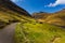 Mountain landscape in Osin Bay. Saksun, Faroe Islands