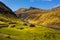 Mountain landscape in Osin Bay. Saksun, Faroe Islands