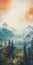 Mountain Landscape Painting With Teal And Orange Tones