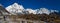 Mountain Landscape Panorama in Himalaya. Hiker going to Annapurna Base Camp.