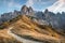 Mountain landscape of the picturesque Dolomites at Passo Gardena area in South Tyrol in Italy