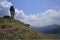 Mountain Landscape with Rhododendron and People