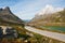 Mountain landscape with road and lake