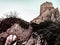 Mountain landscape with the ruins of a medieval castle in the Vosges