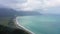 Mountain landscape with a sea lagoon, top view.