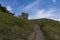 Mountain landscape, stone pillars in the form of ghosts, stone idols in a mountain valley, a canyon against the sky