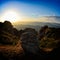 Mountain landscape at sunrise, Ceahlau, Romania