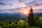 Mountain landscape at sunset. Carpathian Mountains, Mizhhiria, U