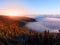 Mountain landscape at sunset time. Freezy evening and weather inversion, Giant Mountains, aka Krkonose, Czech Republic