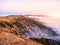 Mountain landscape at sunset time. Freezy evening and weather inversion, Giant Mountains, aka Krkonose, Czech Republic