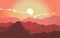 Mountain landscape vector with a bright sunset. vector illustration in red tones.