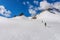 Mountain landscape view in Kyrgyzstan. Rocks, snow and stones in mountain valley view. Mountain panorama