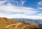 Mountain landscape with white sutra streamer scattered on the gr