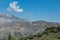 Mountain landscape. Wind generators on top of the mountain