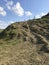 Mountain landscapes of Transcarpathia. Visible hills covered with forest, grass