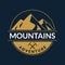 Mountain logo or badge. Adventure round label. Vector illustration