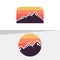 Mountain logo icon template with rounded circle and square set symbol