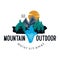 Mountain logo outdoor. adventure wildlife pine tree forest design, hiking exploration nature, camping basecamp alpine himalaya