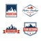 Mountain logotypes with hill peaks. Minimal retro badges, vintage labels for branding projects.