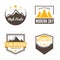 Mountain logotypes with hill peaks. Minimal retro badges, vintage labels for branding projects.