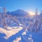 Mountain magic Winter sunrise paints a breathtaking snowy panorama