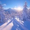 Mountain magic Winter sunrise paints a breathtaking snowy panorama