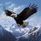 Mountain Majesty - Majestic Lone Eagle Soaring Against Snow-Covered Peaks