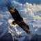 Mountain Majesty - Majestic Lone Eagle Soaring Against Snow-Covered Peaks