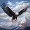 Mountain Majesty - Majestic Lone Eagle Soaring Against Snow-Covered Peaks