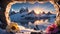 Mountain Majesty: Sunset and Sunrise over Snowy Peaks Reflecting in Lake