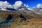 A mountain Matterhorn view partially covered by clouds on a mountain Gornergrat, near Zermatt, in Switzerland