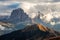 Mountain meadow  in Gardena valley and Seceda peak , background Alpe di Siusi or Seiser Alm in the with Province of Bolzano, South