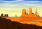 Mountain and Monument Valley, morning panoramic view, peaks, landscape early in daylight. travel or camping, climbing