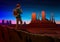 Mountain and Monument Valley with tourist, Night panoramic view, landscape early in daylight. travel camping, climbing