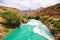 Mountain morraine river under blue sky