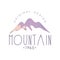 Mountain original design, estd 1965 logo template, tourism, hiking and outdoor adventures emblem, retro wilderness badge
