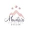 Mountain original design logo template with stars, tourism, hiking and outdoor adventures emblem, retro wilderness badge