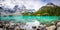 Mountain Panorama with Beautiful  Turquoise Glacier Fed lake