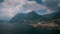 Mountain panorama at Lake Iseo with mountains and village Marone from above, Italy