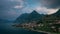 Mountain panorama at Lake Iseo with mountains and village Marone from above, Italy