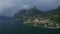 Mountain panorama at Lake Iseo with mountains and village Marone from above, Italy