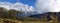 Mountain panorama Landscape in Himalaya. Blooming of Rhododendron tree and Annapurna South peak.