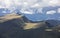 Mountain panorama with landscape at Seceda, clouds in the sky of the European Dolomite Alps, South Tyrol Italy