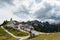 Mountain panorama of mountain Lussari and village.