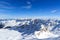 Mountain panorama with snow and blue sky in winter in Stubai Alps