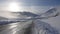 Mountain panorama on Trollstigen road in snow in Norway in autumn