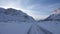 Mountain panorama on Trollstigen road in snow in Norway in autumn